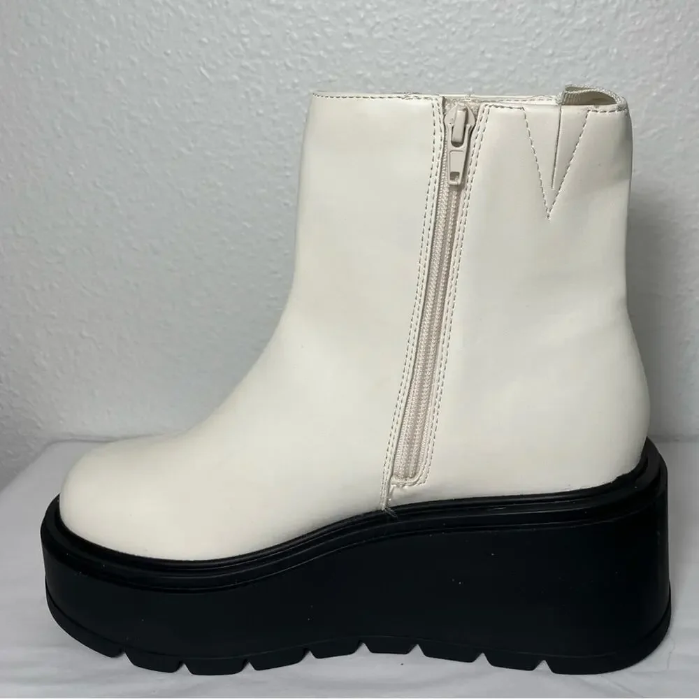 New Bp. Milo White Faux Leather‎ Zip Up Platform Ankle Boots size 7.5 marten